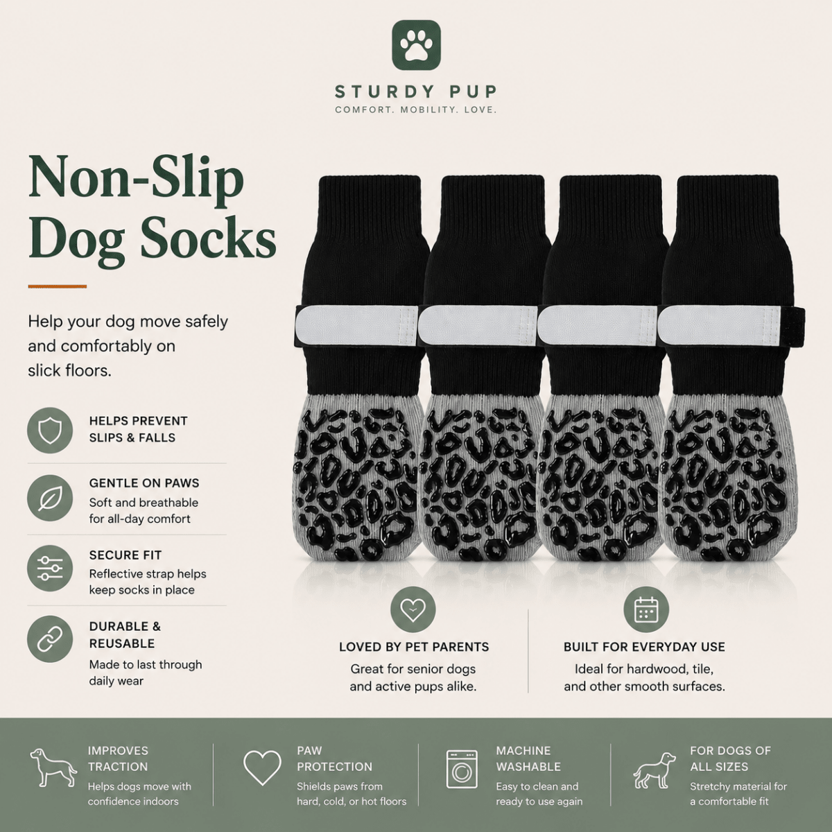 Non-Slip Grip Socks for Senior Dogs for senior dogs - Dog Mobility by Sturdy Pup